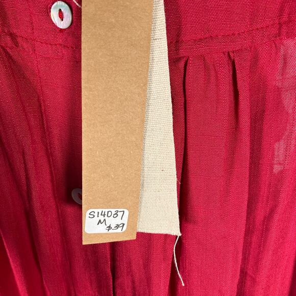 Mustard Seed Red Sleeveless Ruffle Jumpsuit M Button Front Drawstring Waist New - Picture 6 of 15